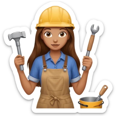 beautiful girl with long brown hair constructing new kitchen sticker