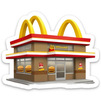 “McDonald’s store with the iconic golden arches, a red and yellow color scheme, and a simple, recognizable design that captures the essence of a fast food restaurant.” sticker