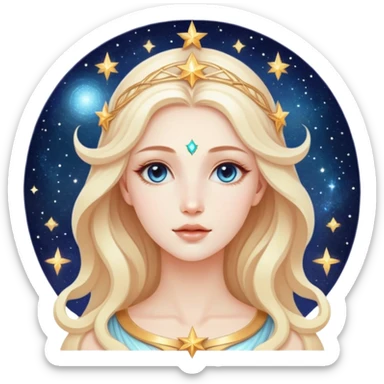 universe goddess Sophia with pretty perfect feminine attractive face, cosmic beauty with detailed delicate facial features, starry goddess with ethereal glow sticker