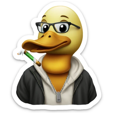 A duck wearing kanye merch and smoking a joint  sticker