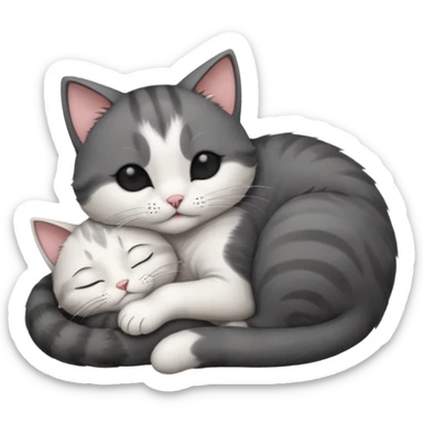 dark grey and white small cat with its eyes closed lying down leaning on its elbow with its paw curled under its head holding it up sticker