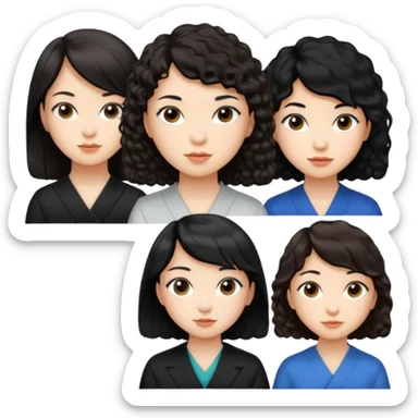 brunette short curly hair white girl, black long hair asian girl side part, black medium length hair with sideswept pangs sticker