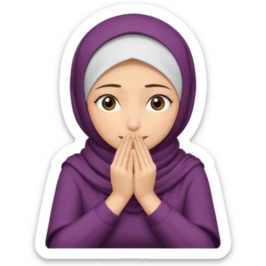  Hijabi girl sitting and hiding her face from her hands made into half open fists and completely covered her face.Her face is completely covered from his hands made in half open fists sticker