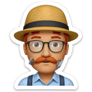 venice gondolier with red hair, iconic hat, normal glassess and mustache sticker