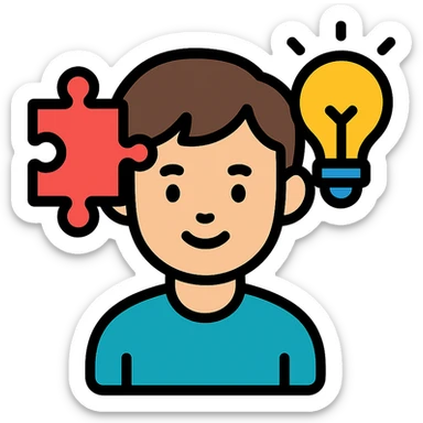 boy’s face with a puzzle piece and lightbulb, representing genius sticker