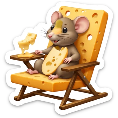 Rat in a lounge chair with a cheese sticker