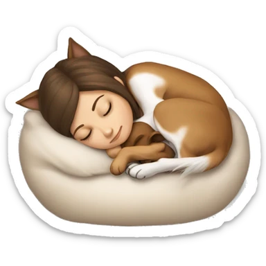 White girl brown hair sleeping with Chihuahua sticker
