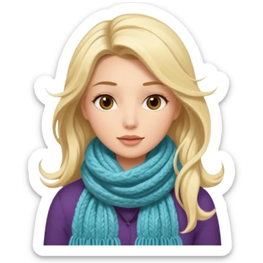 A stylish woman in a long and knitted scarf, hair flowing in the winter breeze. sticker