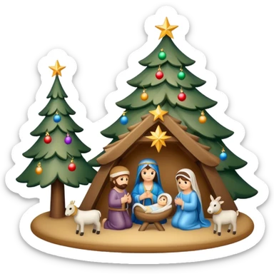 Christmas tree and nativity scene sticker