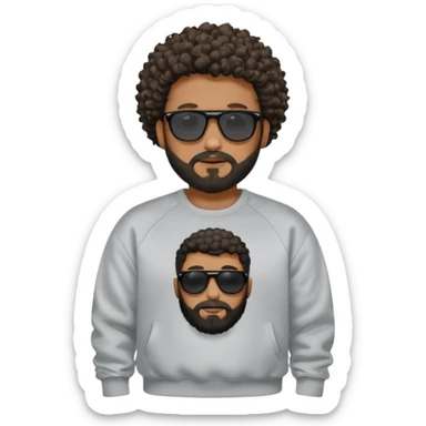 Black man with black sunglasses and curly short
 hair with a full beard and sideburns in a Nike sweatshirt sticker