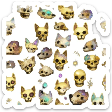 iridescent kintsugi fluffy zombie black brown gold dog fox head zombie skull skeleton gold mechanical nebula galaxy stars colorful flowers fairy lights vintage zombie sticker