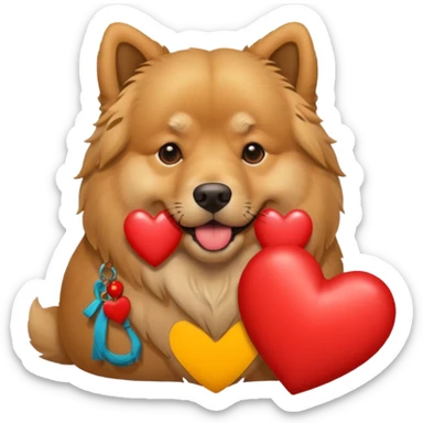 Golden Retriever/Chow Chow mix holding a large heart in its mouth sticker