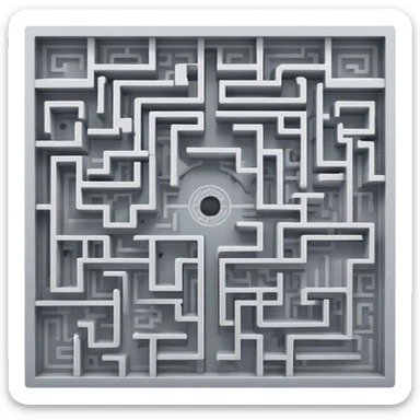 An icon showing an overhead view of a maze with doors on each side, leading to the finish line. The maze should be intricate, symbolizing the challenge of indoor and city-based escape rooms. The design conveys the thrill of navigating through twists and turns. transparent background sticker
