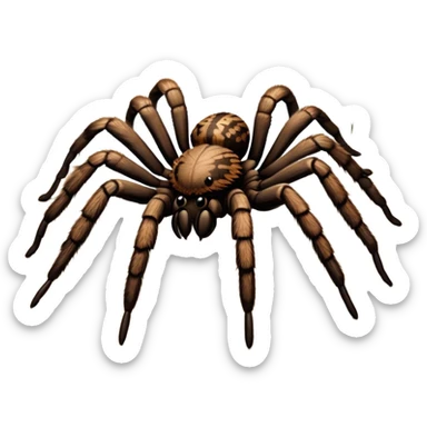 Close-up of a giant hairy tarantula in its natural habitat, with intricate details of its legs, body, and webbing. The spider is positioned in a natural setting, emphasizing its size and texture. Soft lighting highlights its features. Transparent background. sticker