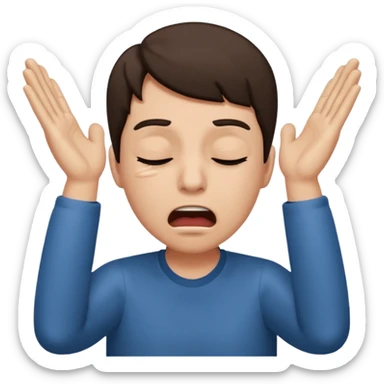 Face with eyes closed and mouth open and frowning with hands facing up in despair  sticker