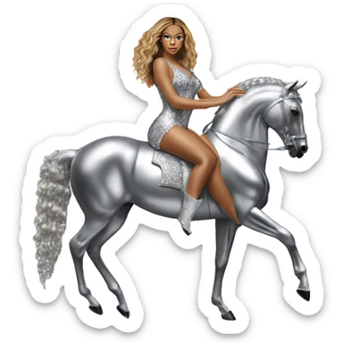 beyonce awearing silver crystal leotard sitting on silver horse renaissance album cover sticker