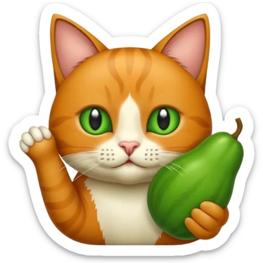 Erstelle eine Katze mit einer Birne hin der Hand sticker