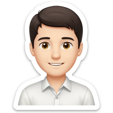 A young handsome fair-skinned dark-haired smiling boy wearing a white shirt sticker