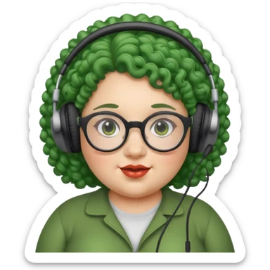  headphone wearing and glassess and green curly haired fat girl sticker