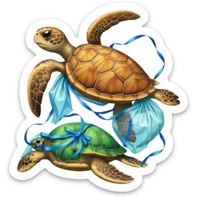 Sea turtle stuck in a plastic bag and other garbage  sticker