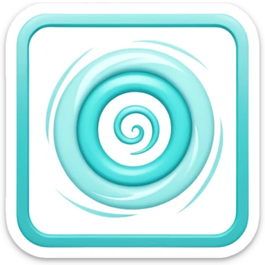 a Tiny compressed Stylized light-turquoise whirlwind symbol inside a pastel white square icon, light turquoise borders sticker
