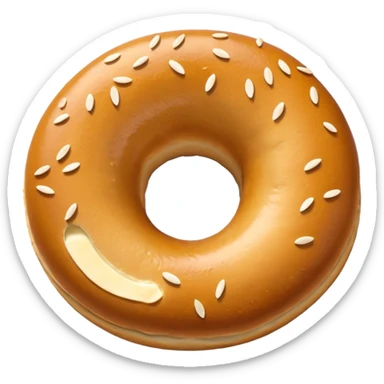 top-view toasted bagel, clear center hole, glossy sticker