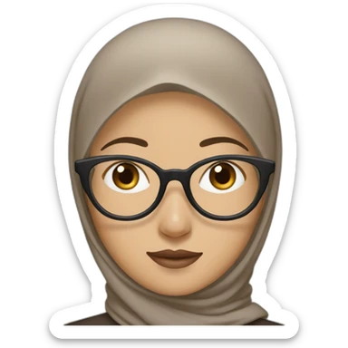 asian woman with mocha hijab and glasses sticker