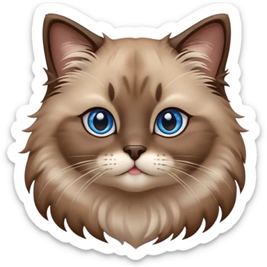 cinematic-adorable-fluffy-brown-ragdoll-cat-portrait-emoji,-head-tilted-cutely-with-big,-sparkling-blue-eyes,-soft-brown-seal-colored-fur-with-darker-points-on-the-ears,-face,-and-paws,-simplified-yet-irresistibly-adorable-features, sticker