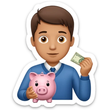 A young guy puts money in a piggy bank. sticker
