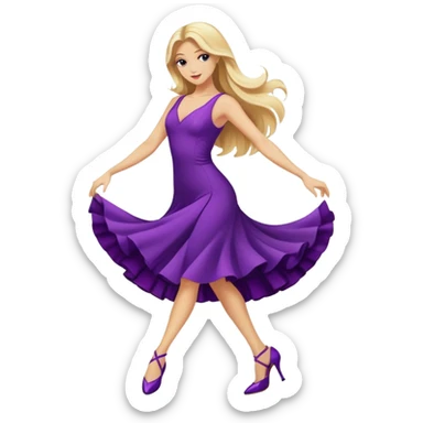 long blonde hair, dancing a tango in a purple dress and purple heels  sticker