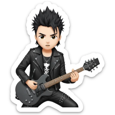 a kpop idol plying a heavy metal guitar sticker