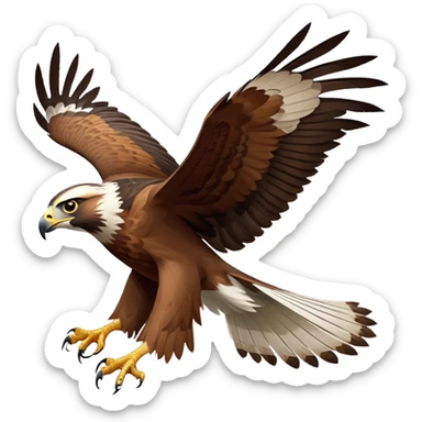 cinematic-hawk-realistic-full-body-hunting-emoji,-powerful-brown-and-white-feathered-frame-gliding-over-a-vast-landscape,-sharp-hooked-beak-partially-open,-intelligent-eyes-focused-intensely-on-the-ground-below,-strong-talons-flexing-in-anticipation,-broad-wings-catching-the-wind-with-effortless-grace,-simplified-yet-realistic-focused-features,-highly-detailed,-glowing-with-a-bold-determined-light sticker