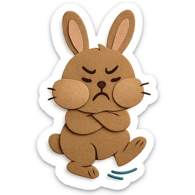 highly detailed, high quality paper craft style illustration of a mocha-colored bunny puffing its cheeks and stamping its foot, intricate textures, soft lighting, delicate cut-paper details sticker