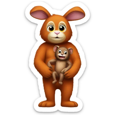 bunny holds an orangutan peluche sticker