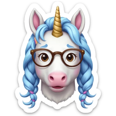 braided unicorn wiith big visible braids looking into the camera spectacled sticker