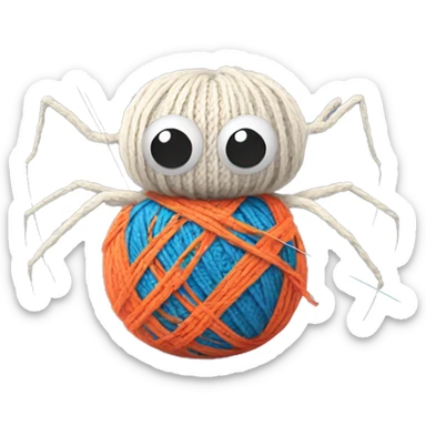 spider holding a ball of yarn and knitting needles sticker