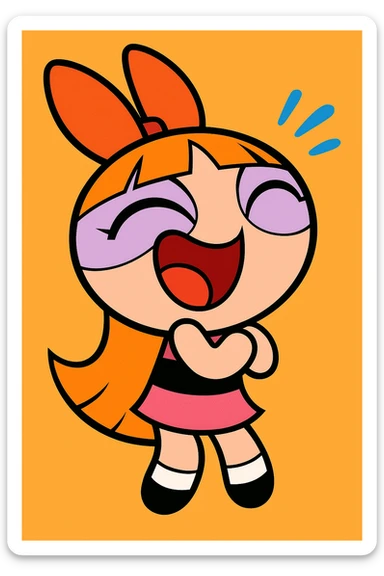 Powerpuff Girls character with a laughing emotion, cartoon style, vibrant colors sticker