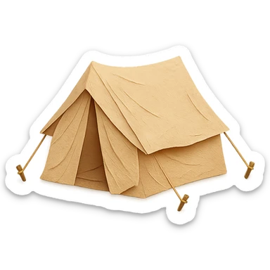 beige camping tent, paper craft style, fine paper edges, highly detailed fabric folds, tent stakes and ropes visible sticker