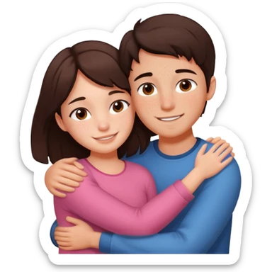 Girl and boy couple Both peach skin and darkish brown hair, give girl freckles HUGgING EMOJI sticker