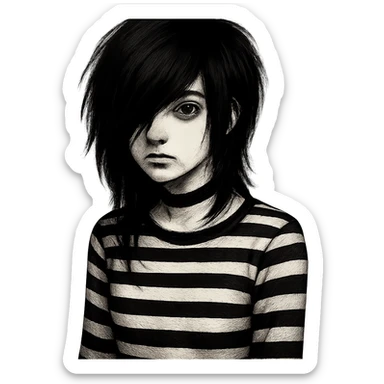 emo girl with striped shirt and choker, no background sticker
