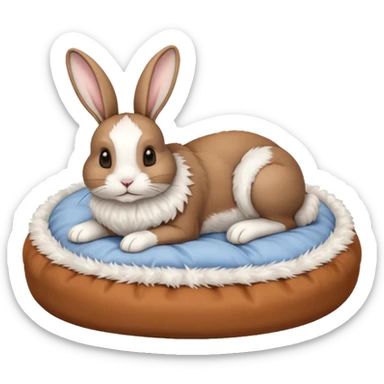 white pet bed with rabbit in it brown an white rabbit sticker