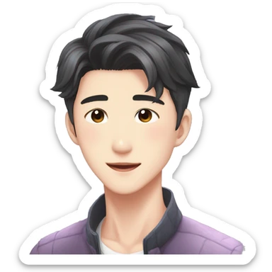 Gorgeous bright sparkly romantic Asian anime gentle man with blushing face aesthetic trending style outside sticker