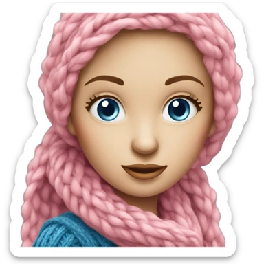 beautiful finnish fair hair woman with blue eye knitting pink scarf sticker