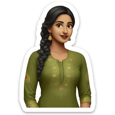 indian girl wearing full sleeve olive green bright kurti sticker