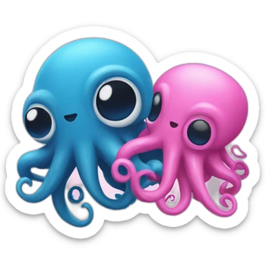a blue kraken facing  to another pink kraken sticker
