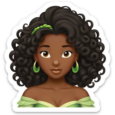 Disney Princess Tiana with extremely long black 2c-3b curly hair flowing down sticker