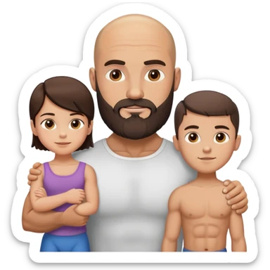 Muscular Bald man with a beard with his young beautiful brunette wife and their 3 sons sticker