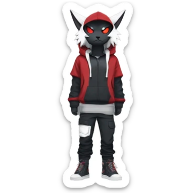 Dark Anthro Cool Litten-Absol-Zangoose-Pokémon Punk Techwear Hoodie Cargo Collar Full Body sticker