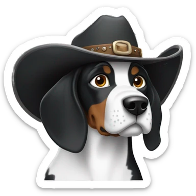Black and white coonhound wearing a cowboy hat  sticker