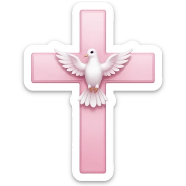 Pink and white simple cross with a dove at the corner  sticker